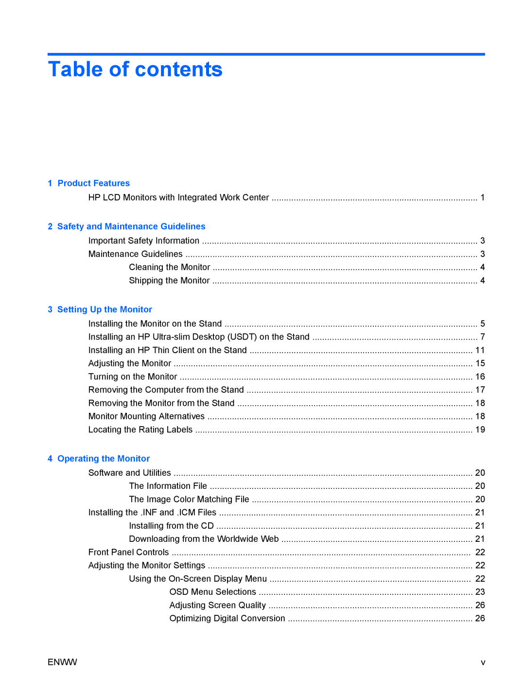 HP LE1911I, L1910I manual Table of contents 