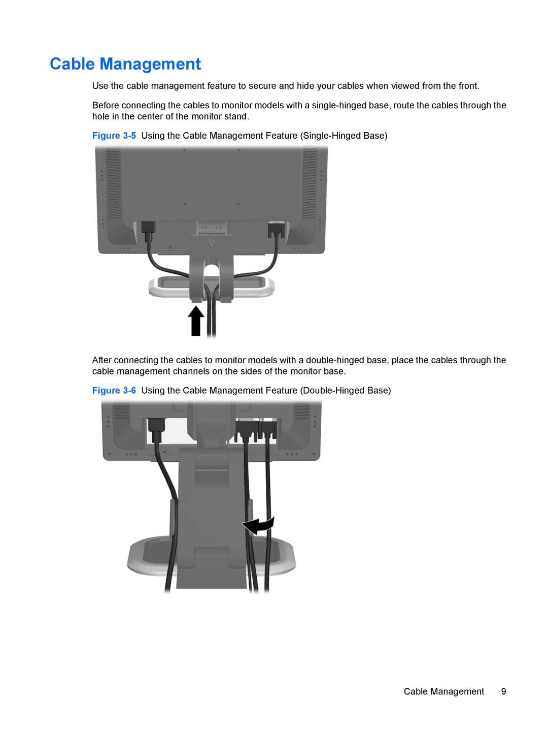 HP L1945wv 19-inch manual 6Using the Cable Management Feature Double-Hinged Base 