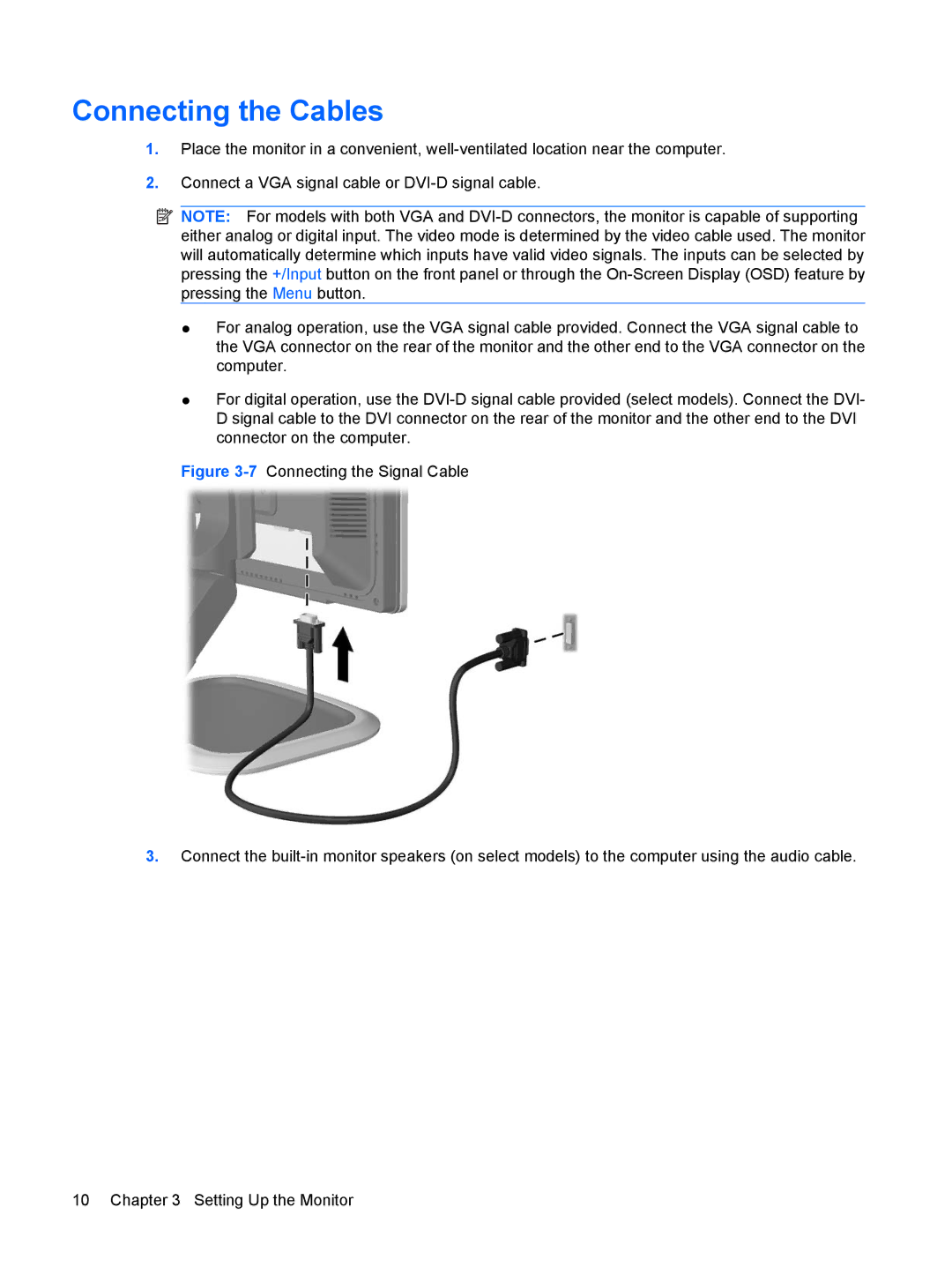 HP L1945wv 19-inch manual Connecting the Cables 