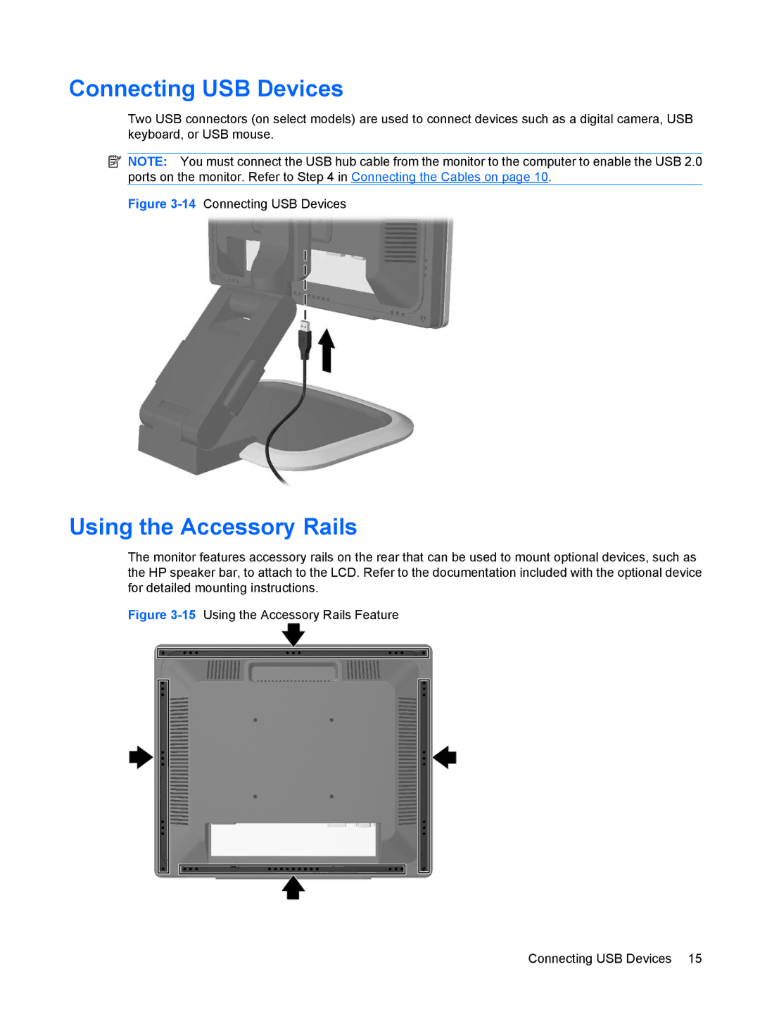 HP L1945wv 19-inch manual Connecting USB Devices, Using the Accessory Rails 