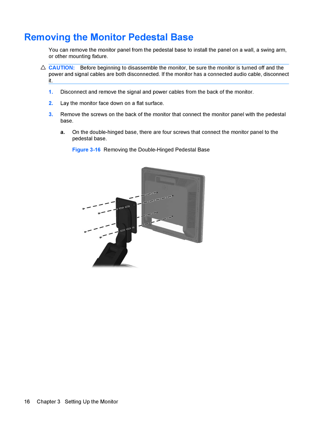 HP L1945wv 19-inch manual Removing the Monitor Pedestal Base 