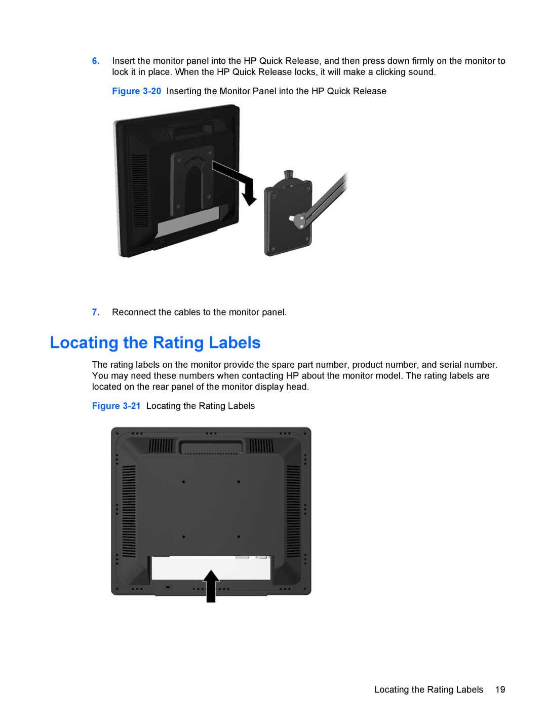 HP L1945wv 19-inch manual 21Locating the Rating Labels 