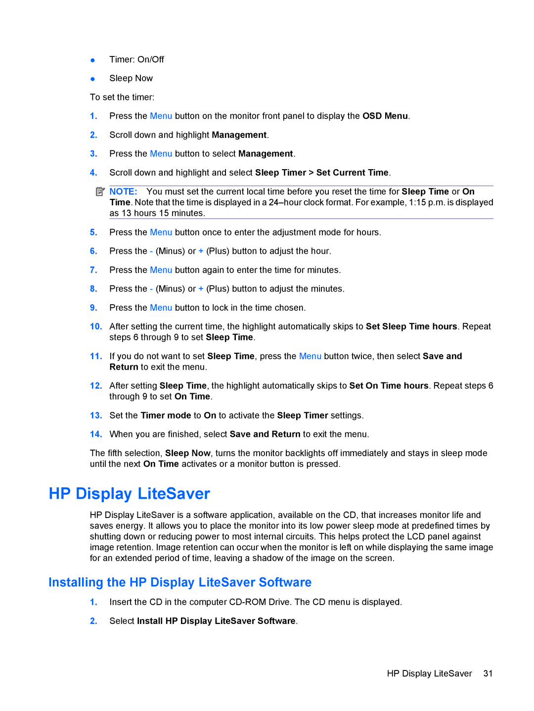 HP L1945wv 19-inch manual Installing the HP Display LiteSaver Software 