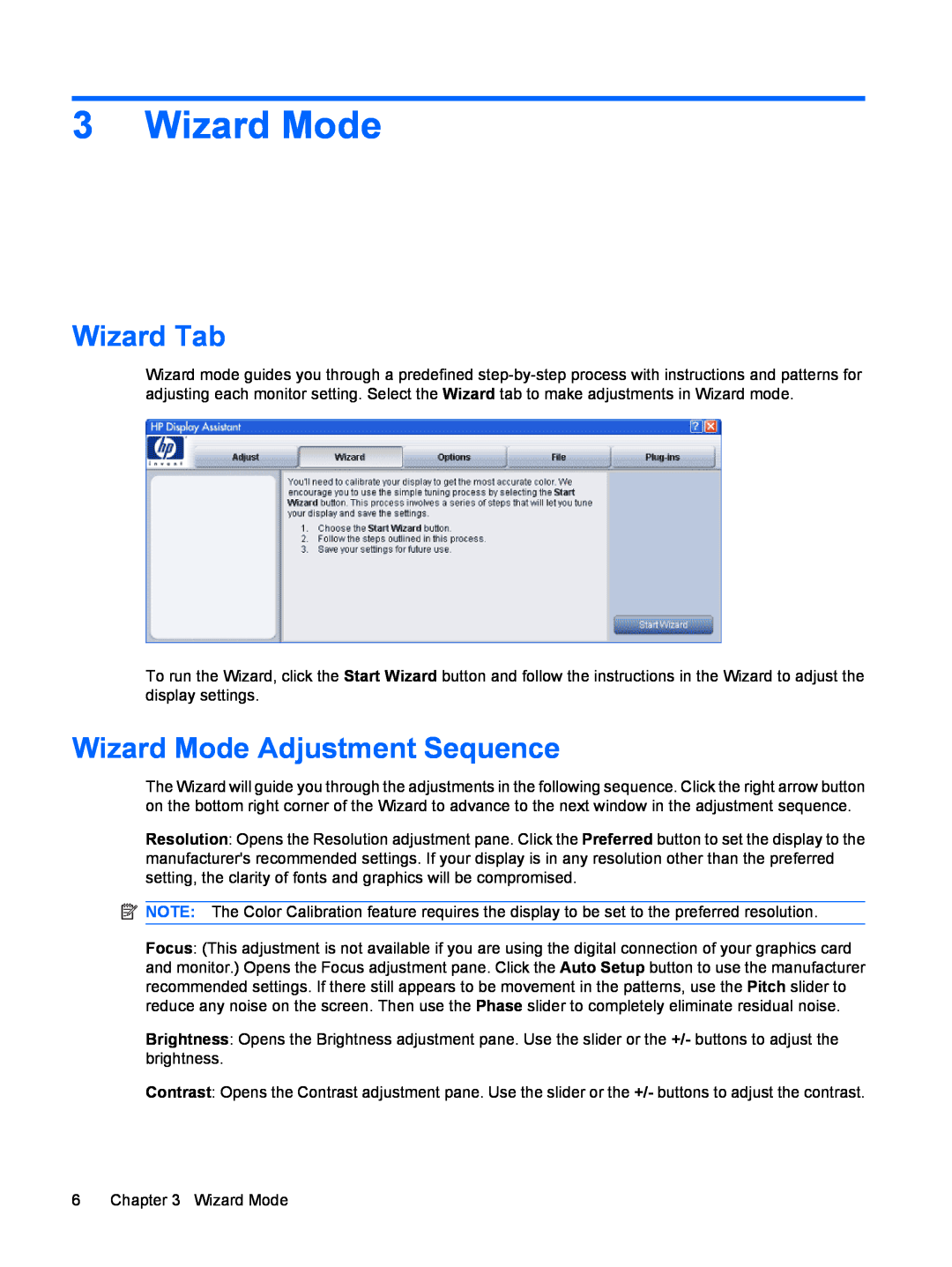 HP L1950 19-inch manual Wizard Tab, Wizard Mode Adjustment Sequence 