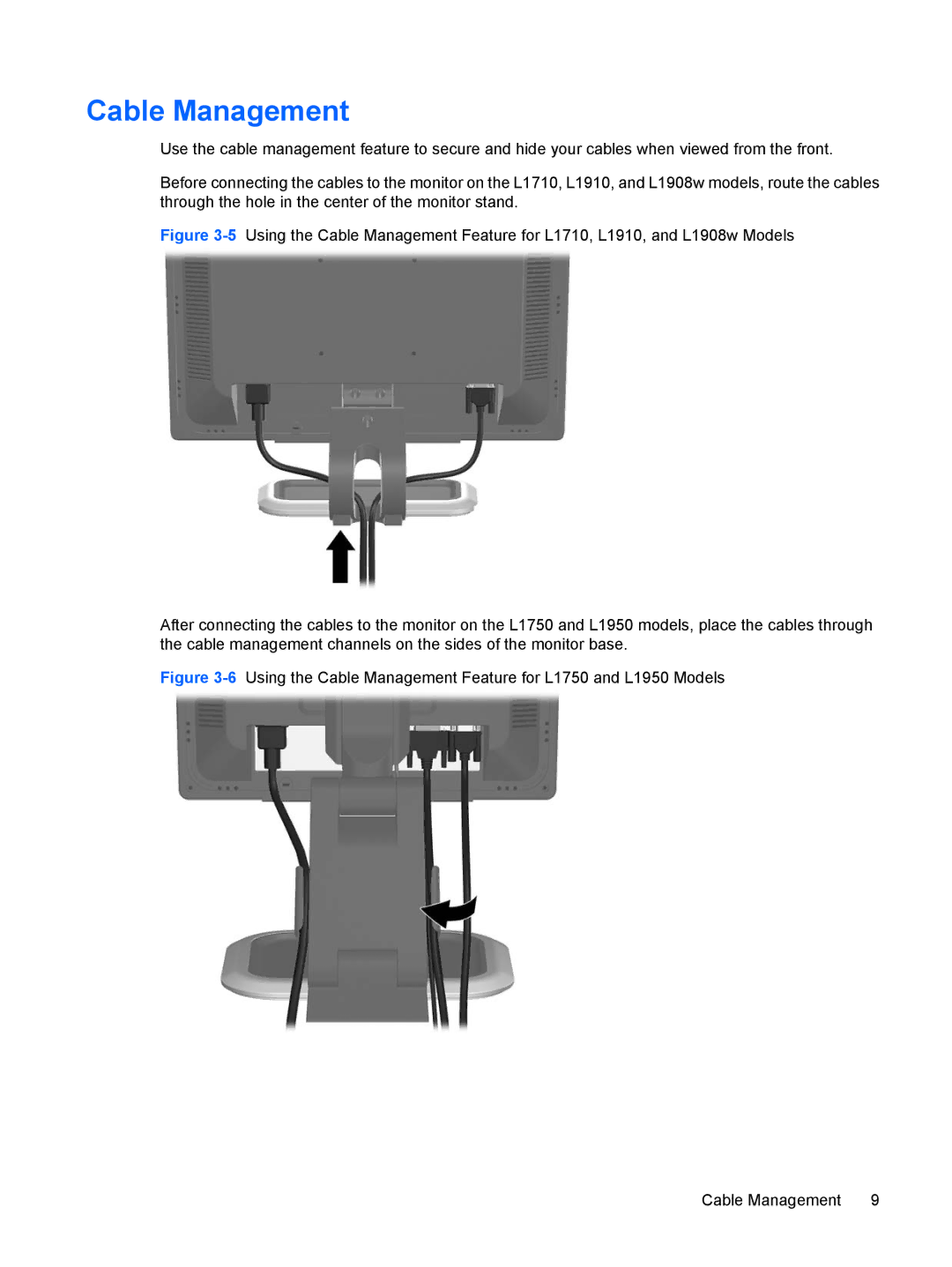 HP L1910, L1950, L1710, L1750 manual Cable Management 