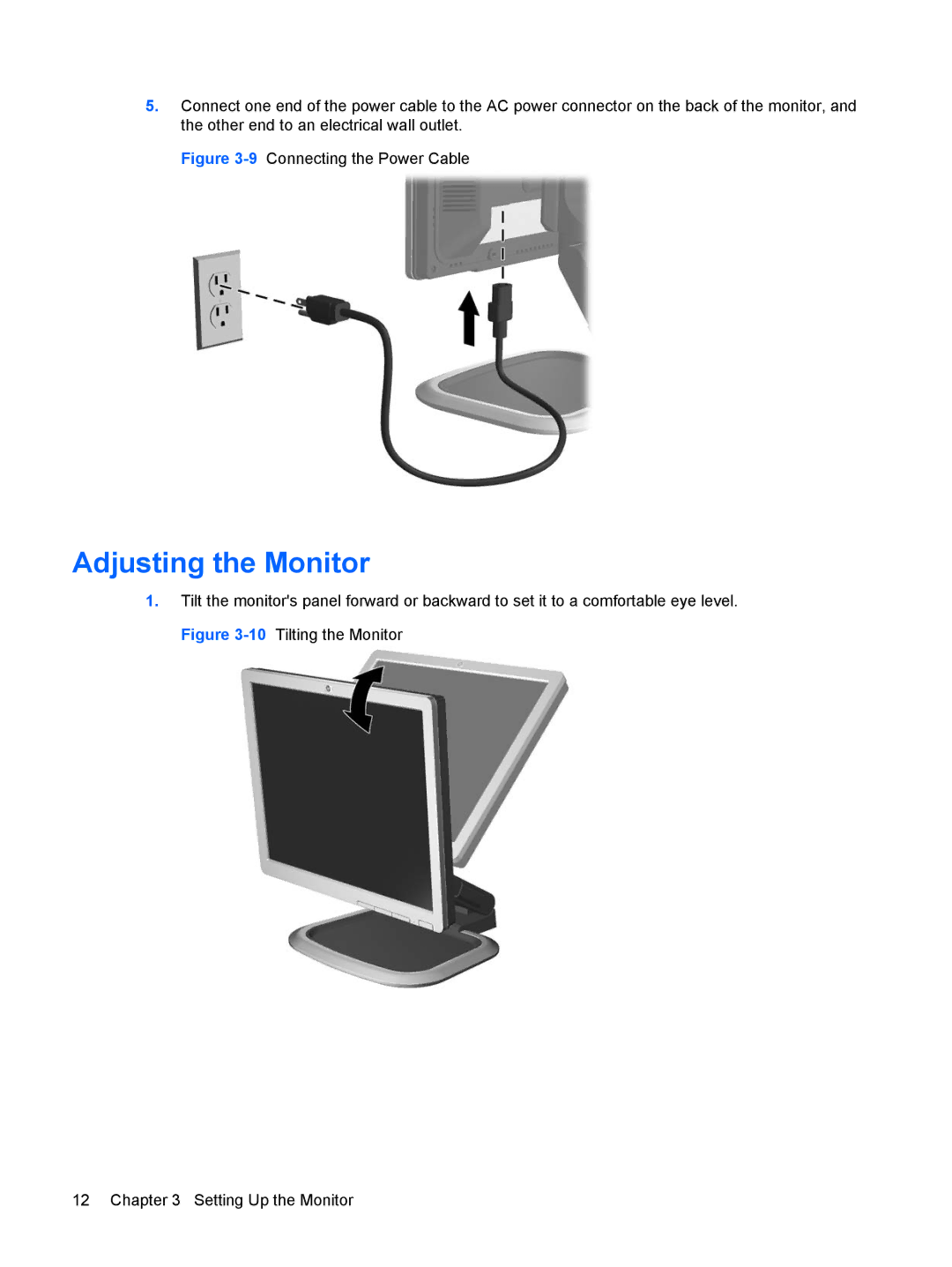 HP L1750, L1950, L1710, L1910 manual Adjusting the Monitor, 9Connecting the Power Cable 