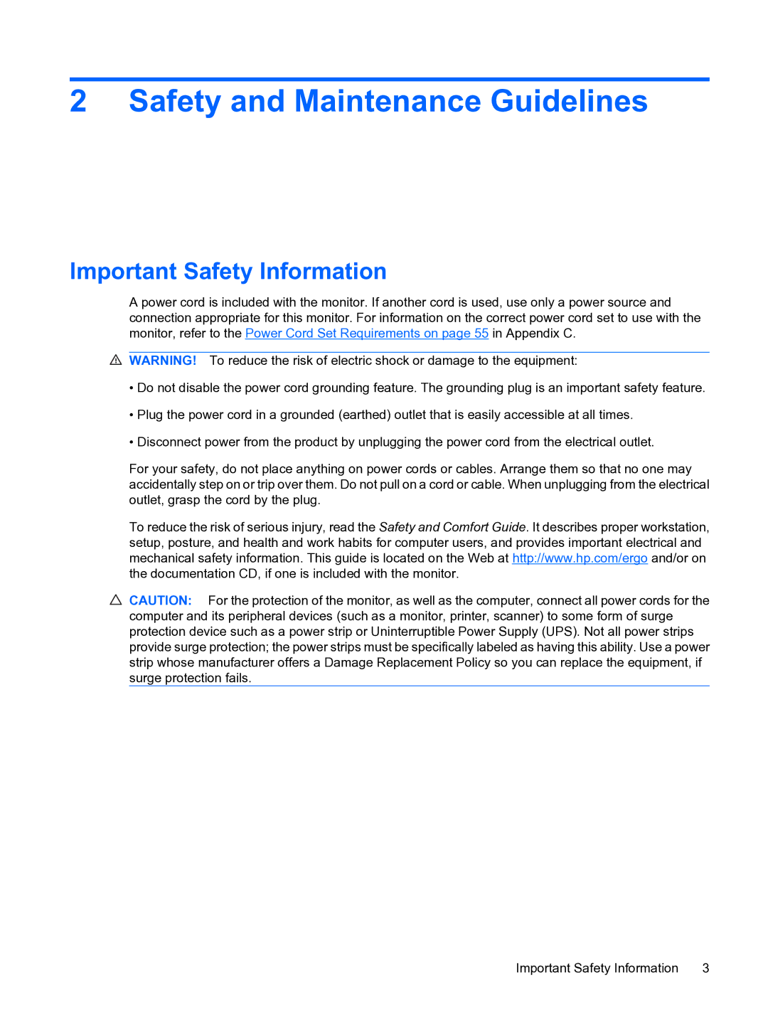 HP L1950g 19-inch manual Safety and Maintenance Guidelines, Important Safety Information 