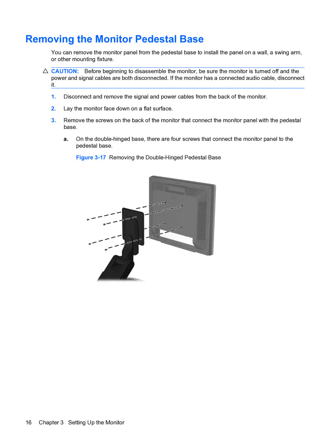 HP L1950g 19-inch manual Removing the Monitor Pedestal Base 