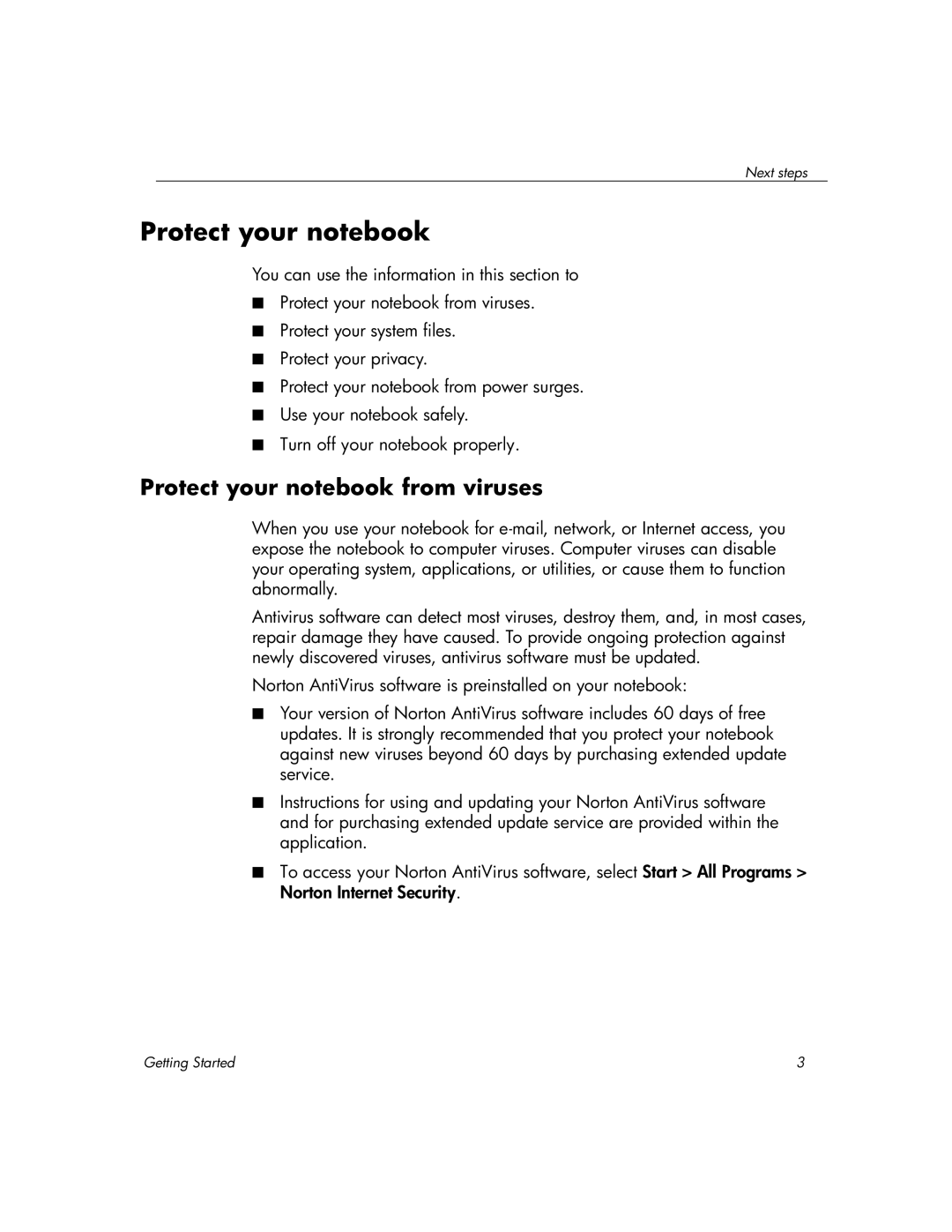 HP L2005CO, L2098XX, L2005US, L2005CU, L2005CM, L2005CL, L2000, L2005A3 manual Protect your notebook from viruses 