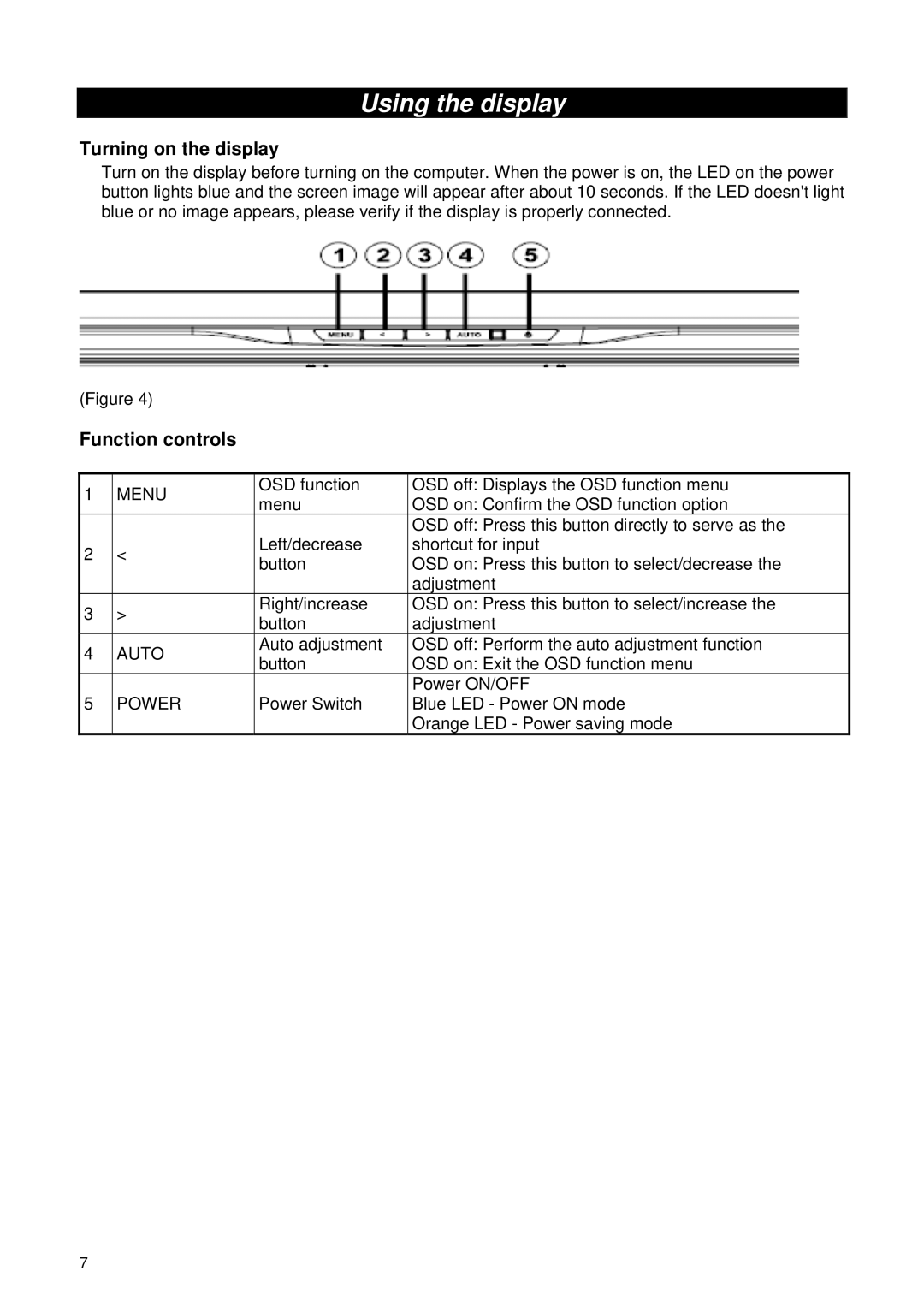 HP L2105TM, 2209T manual Using the display, Turning on the display, Function controls 