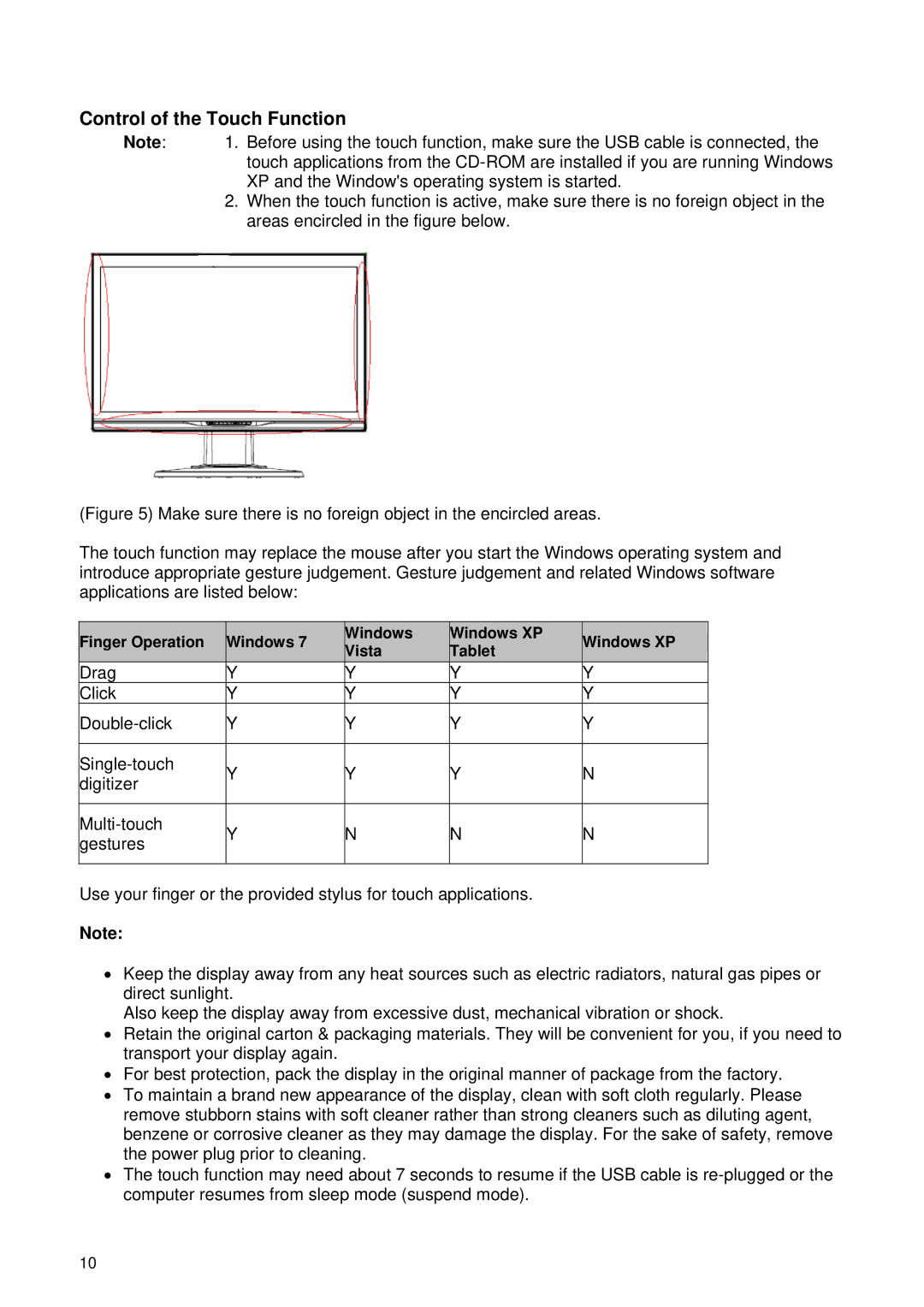 HP 2209T, L2105TM manual Control of the Touch Function 