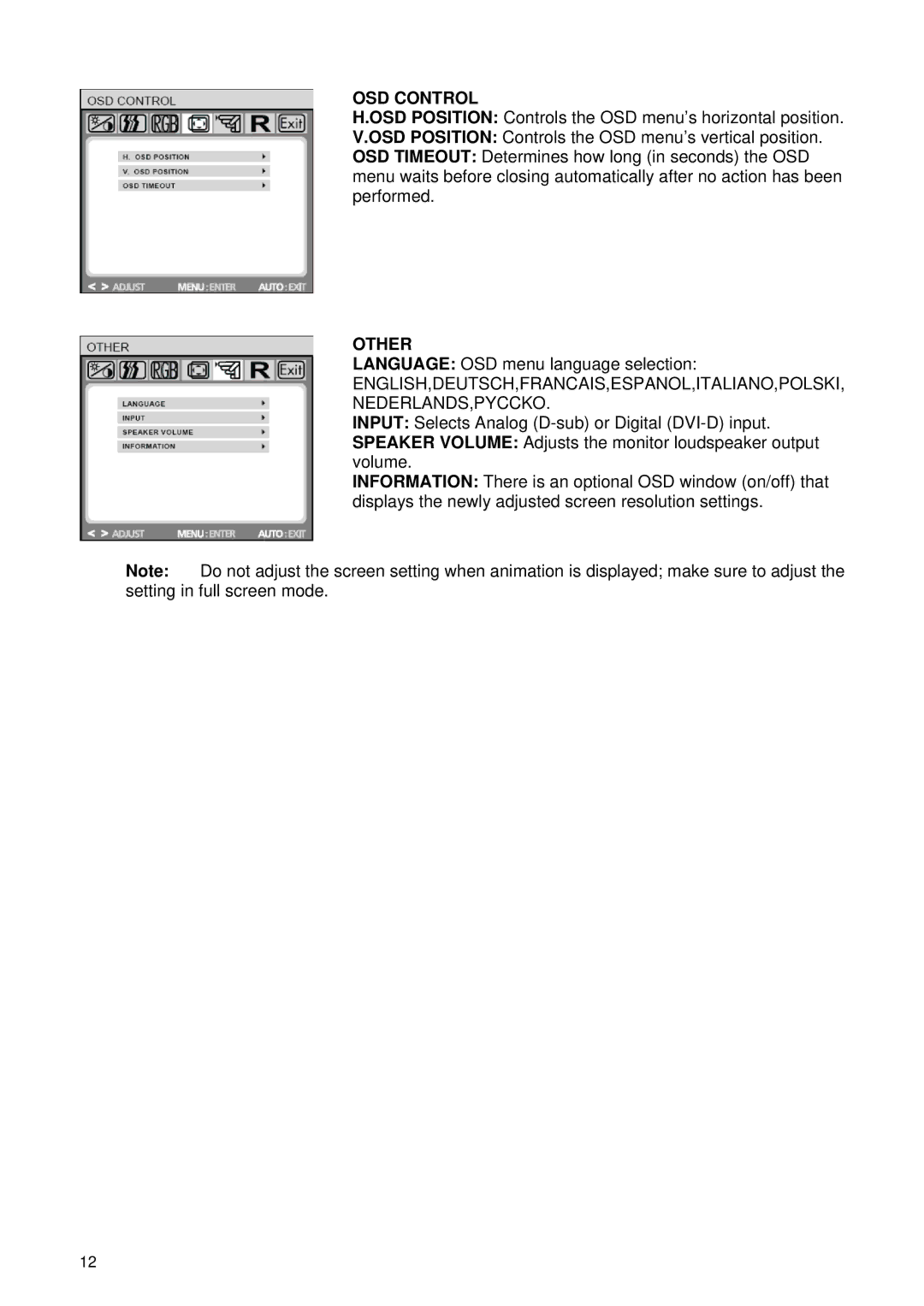 HP 2209T, L2105TM manual OSD Control 