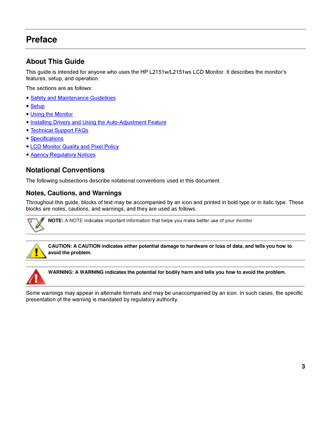 HP L2151WS manual Preface, About This Guide, Notational Conventions 