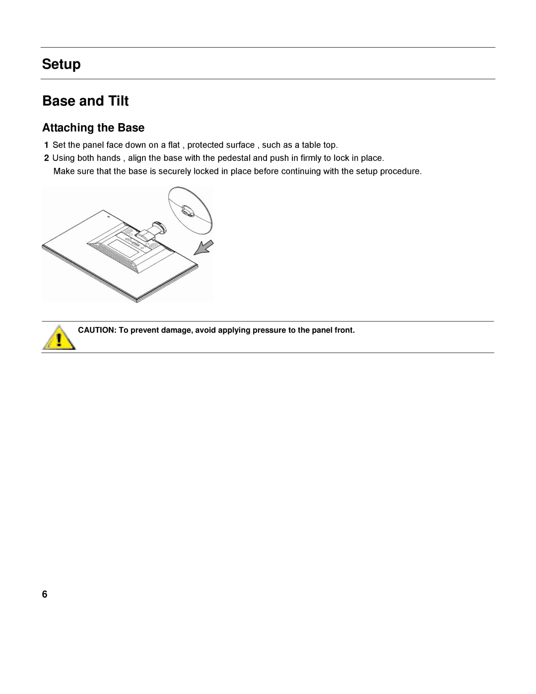 HP L2151WS manual Setup Base and Tilt, Attaching the Base 