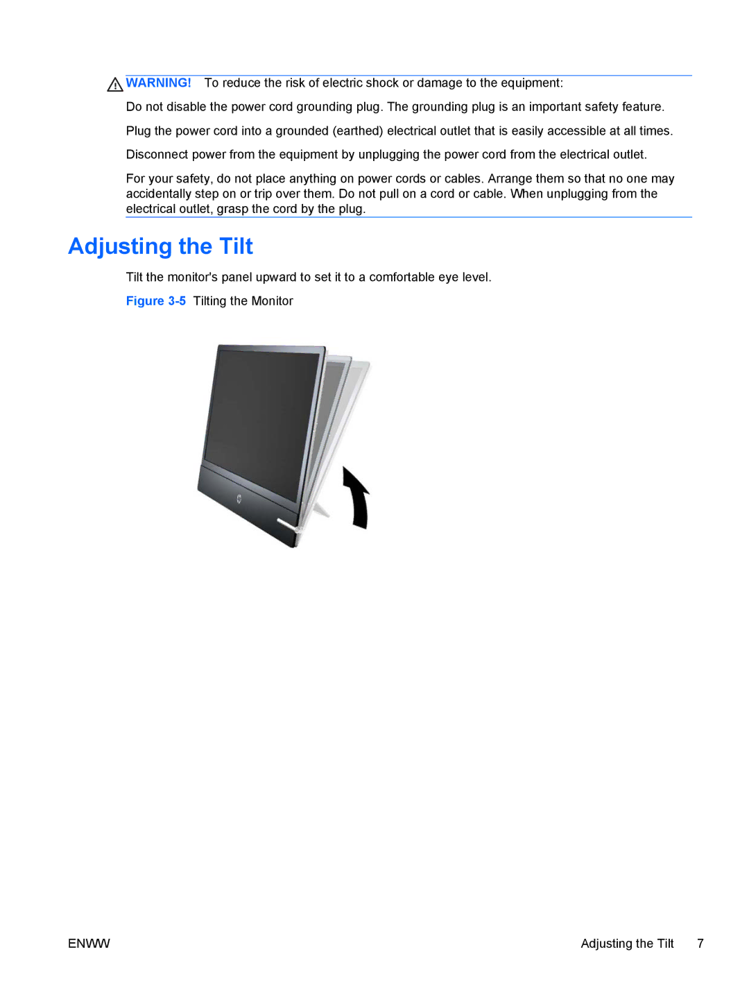 HP L2201x manual Adjusting the Tilt, 5Tilting the Monitor 