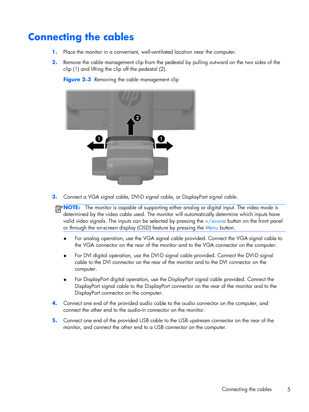 HP L2206TMP manual Connecting the cables 