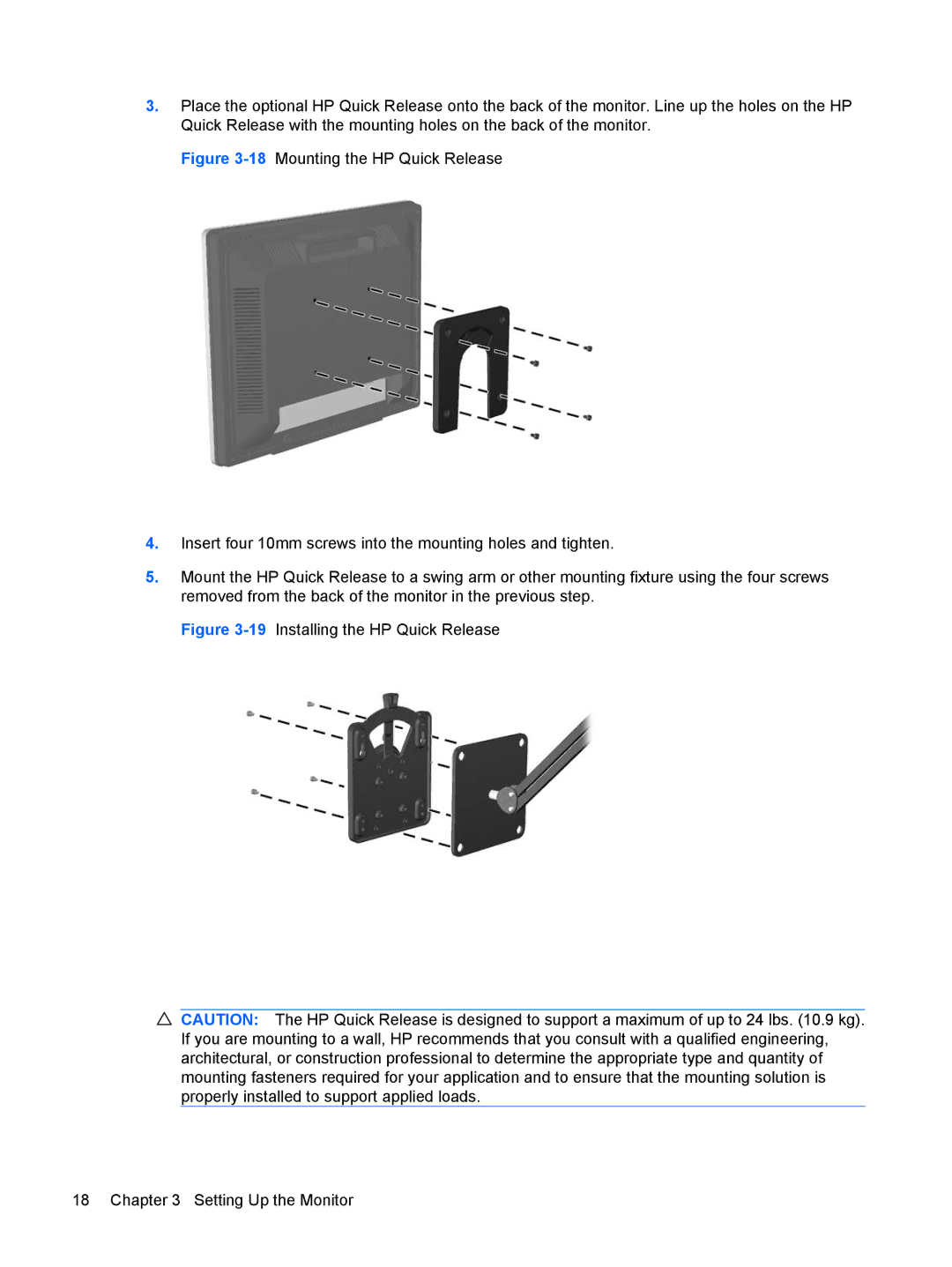 HP L1908WM, L2245W, L2208W, L1950, L1945WV, L1750, L1910 manual 19Installing the HP Quick Release Setting Up the Monitor 