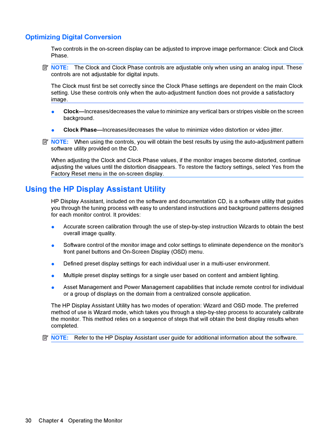 HP L2245WG manual Using the HP Display Assistant Utility, Optimizing Digital Conversion 