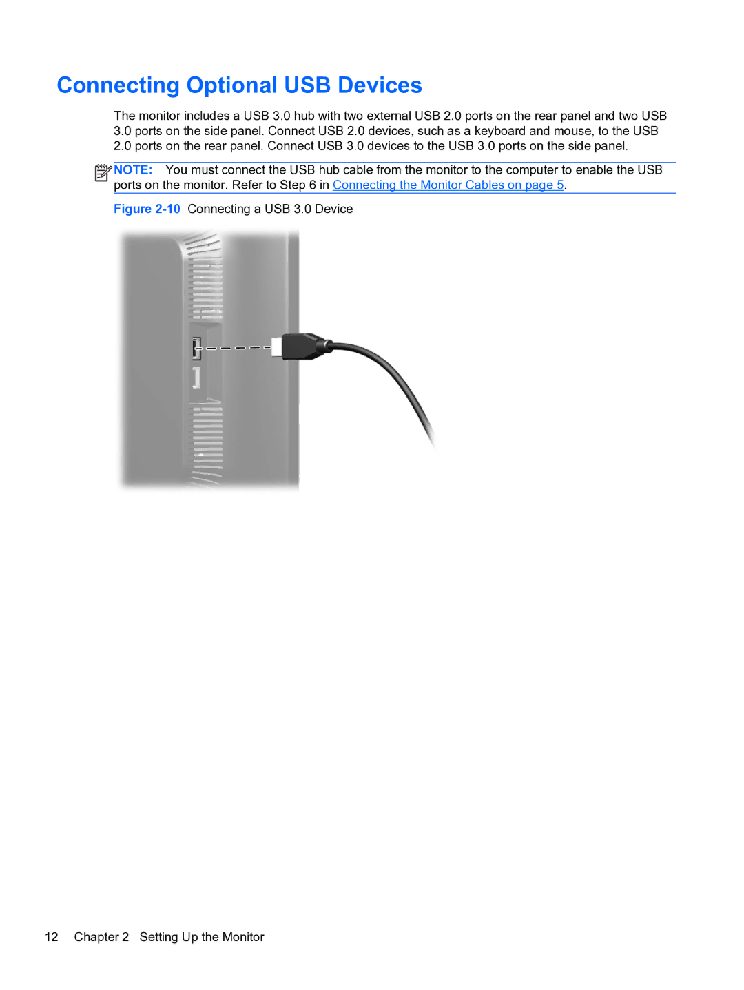 HP L2311c Docking manual Connecting Optional USB Devices, 10Connecting a USB 3.0 Device Setting Up the Monitor 