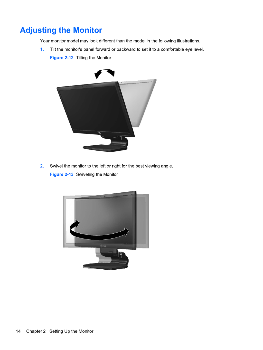 HP L2311c Docking manual Adjusting the Monitor 