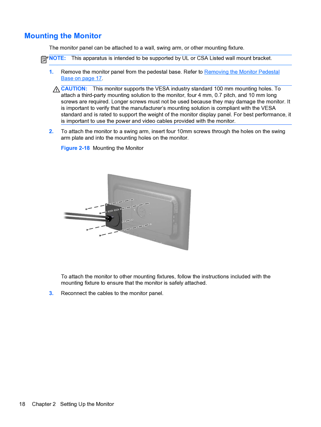 HP L2311c Docking manual Mounting the Monitor 