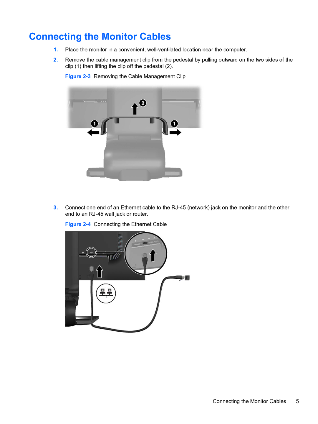 HP L2311C manual 4Connecting the Ethernet Cable Connecting the Monitor Cables 