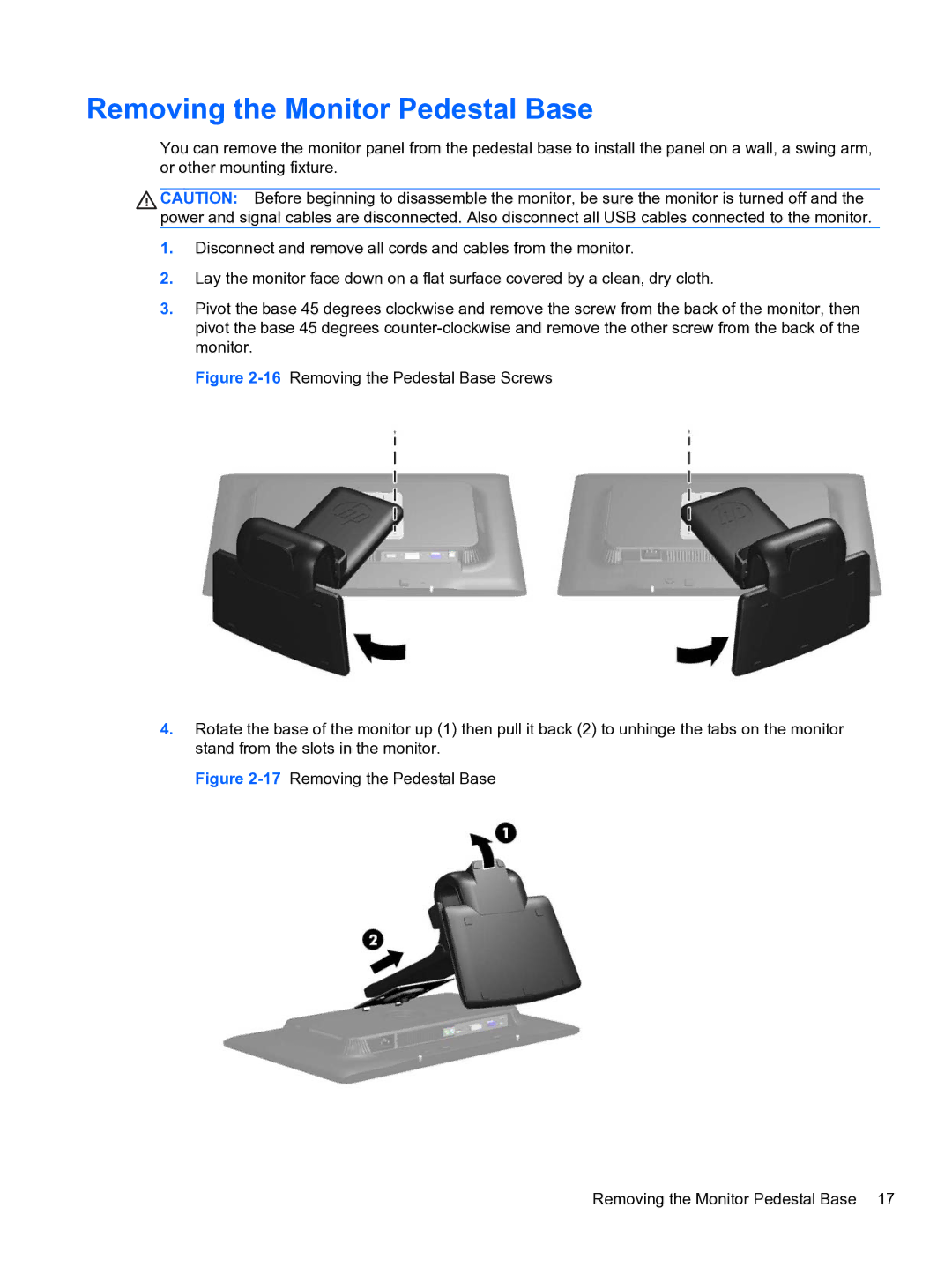 HP L2311C manual Removing the Monitor Pedestal Base 