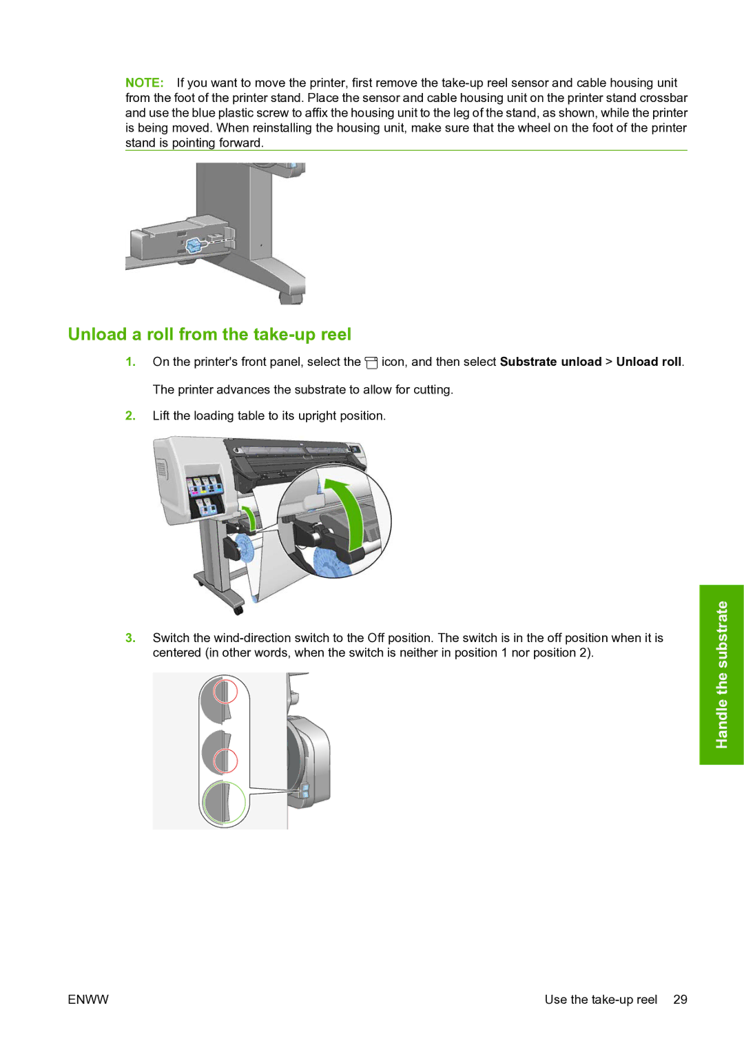 HP L25500 manual Unload a roll from the take-up reel 