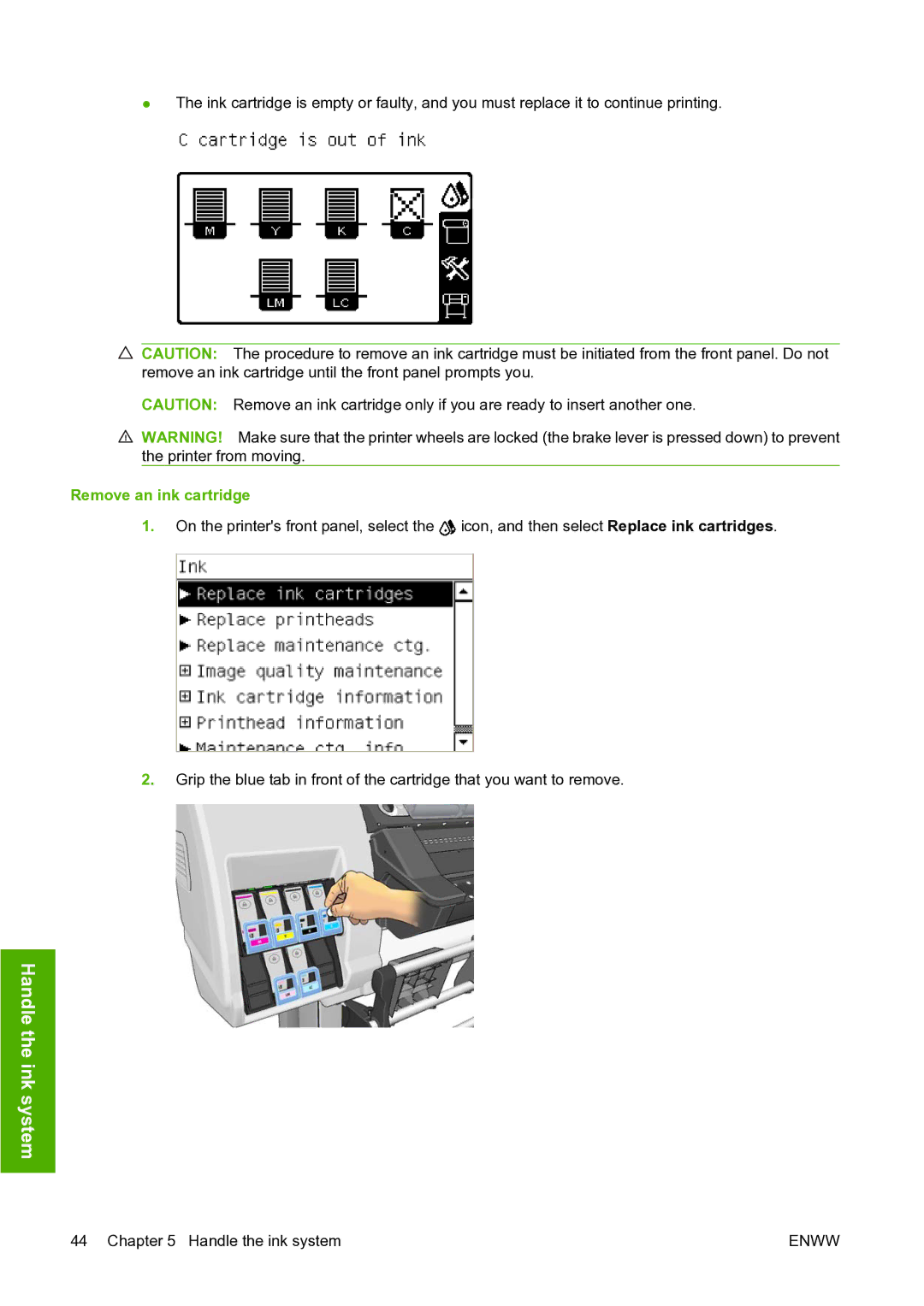 HP L25500 manual Remove an ink cartridge 