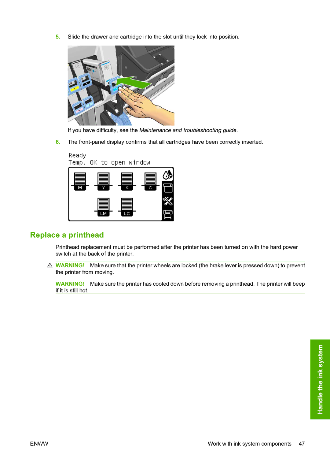 HP L25500 manual Replace a printhead 