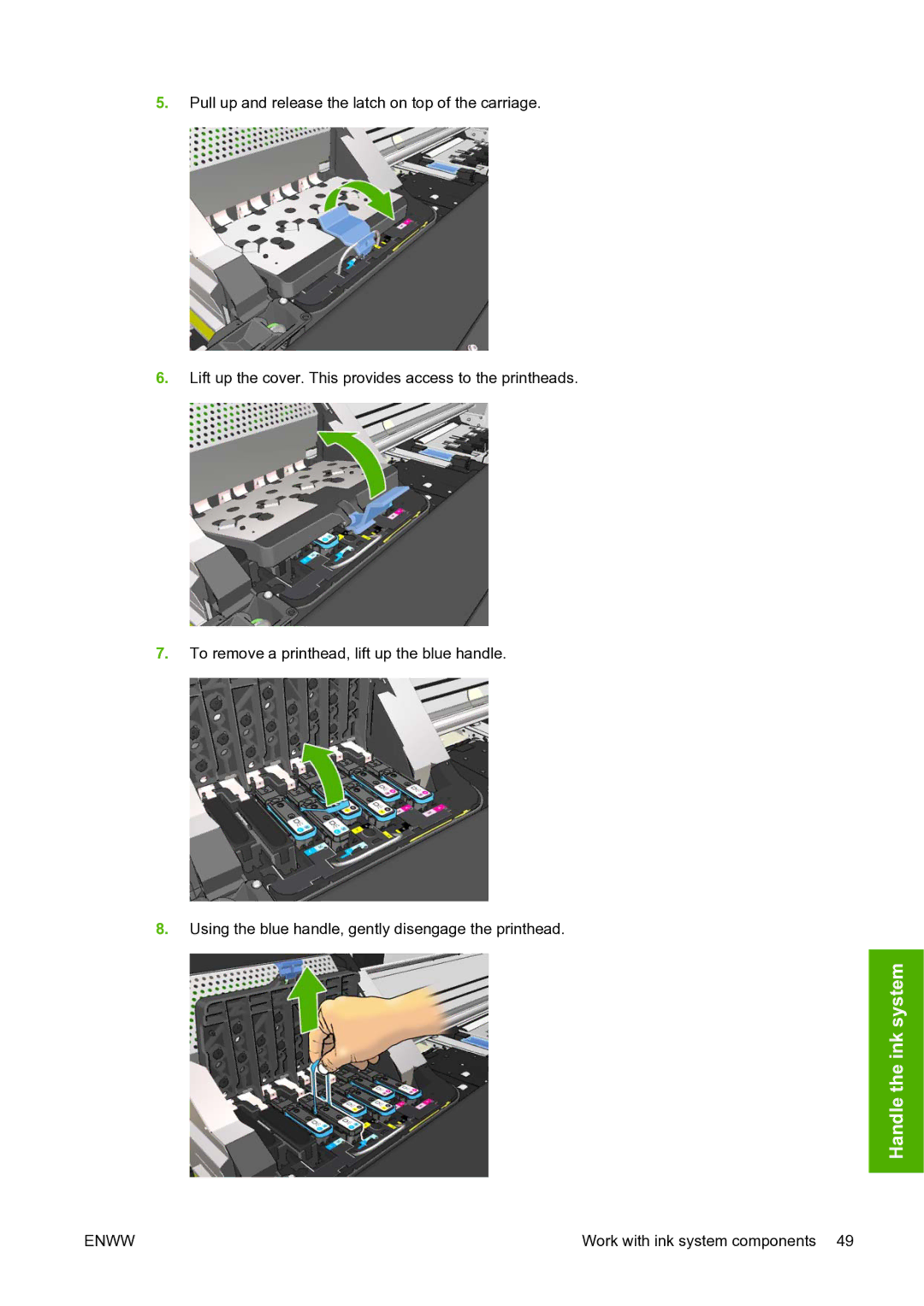 HP L25500 manual Handle the ink system 