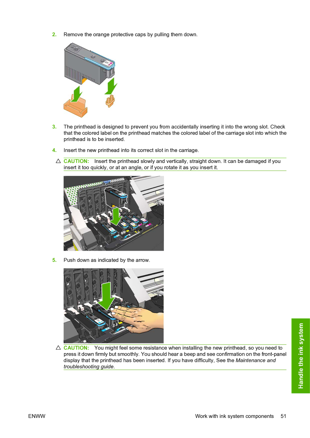 HP L25500 manual Handle the ink system 