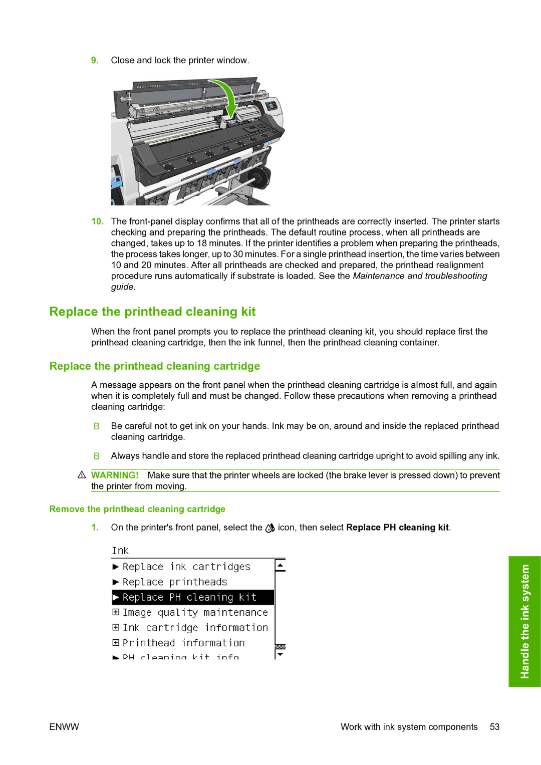 HP L25500 manual Replace the printhead cleaning kit, Remove the printhead cleaning cartridge 