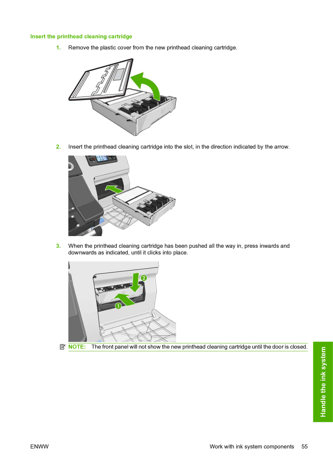 HP L25500 manual Insert the printhead cleaning cartridge 