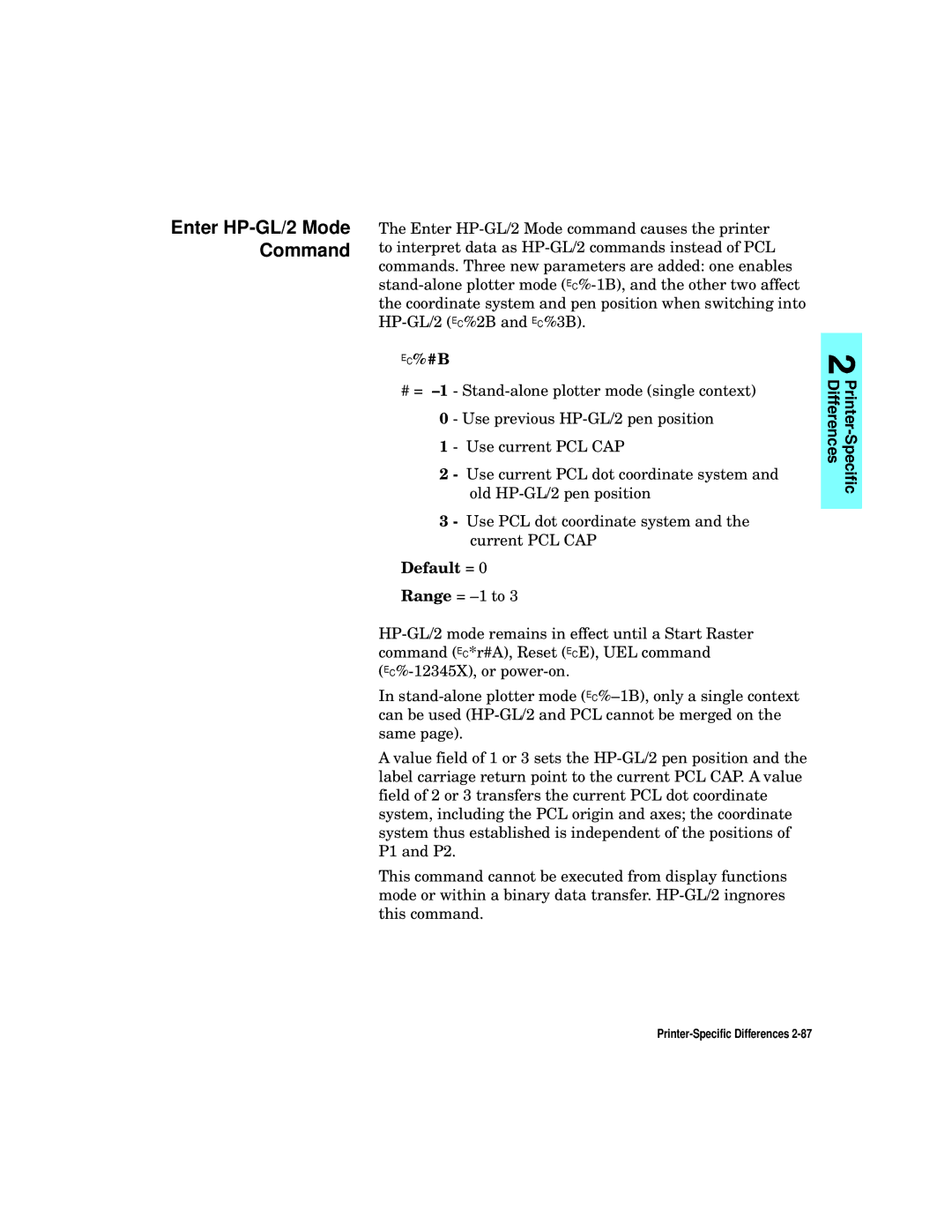 HP L5 manual Enter HP-GL/2 Mode Command, ?%#B 