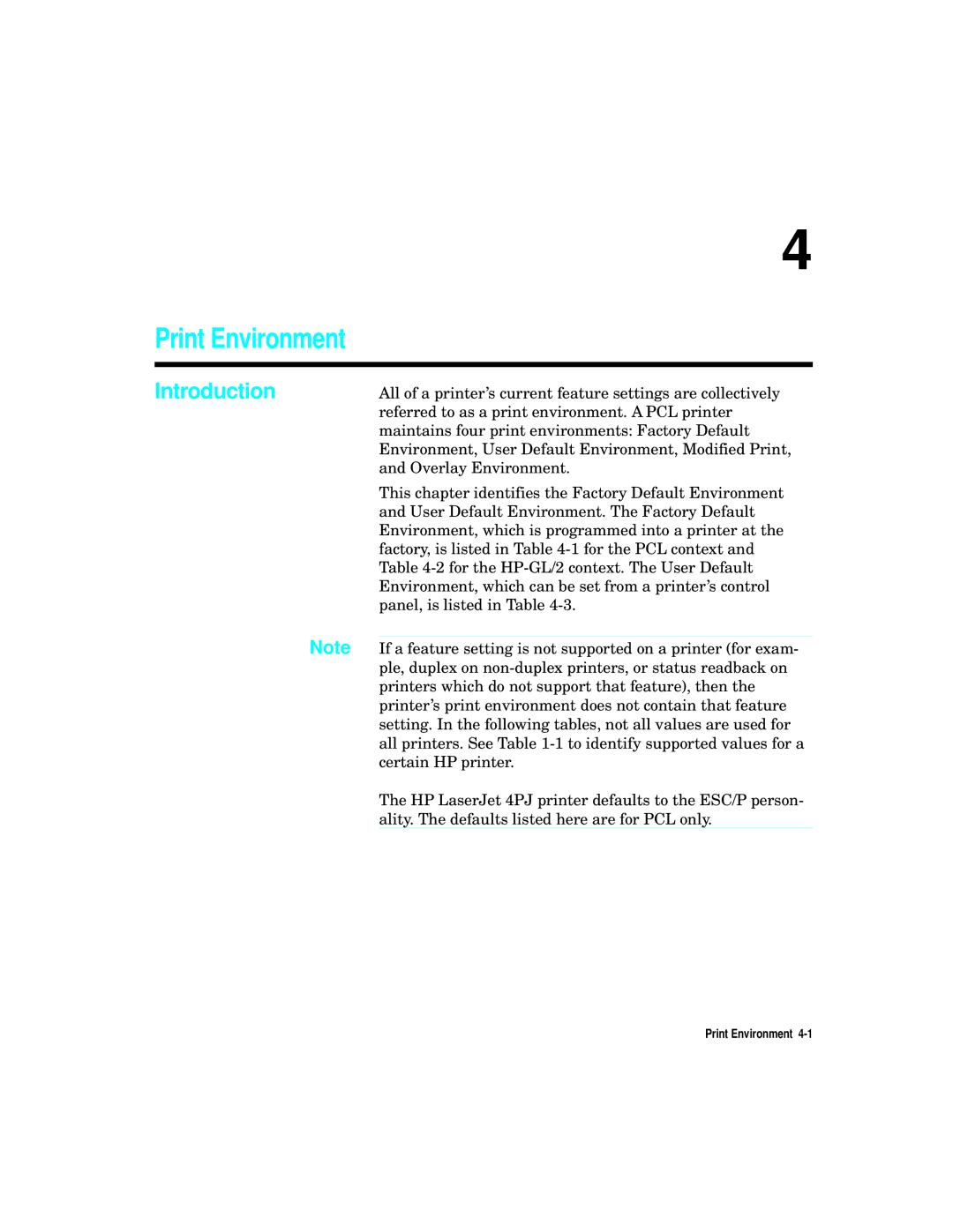 HP L5 manual Print Environment 