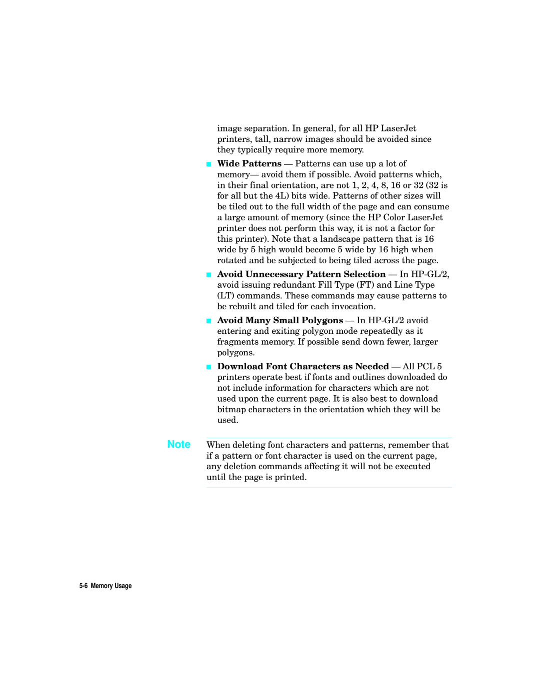 HP L5 manual Memory Usage 