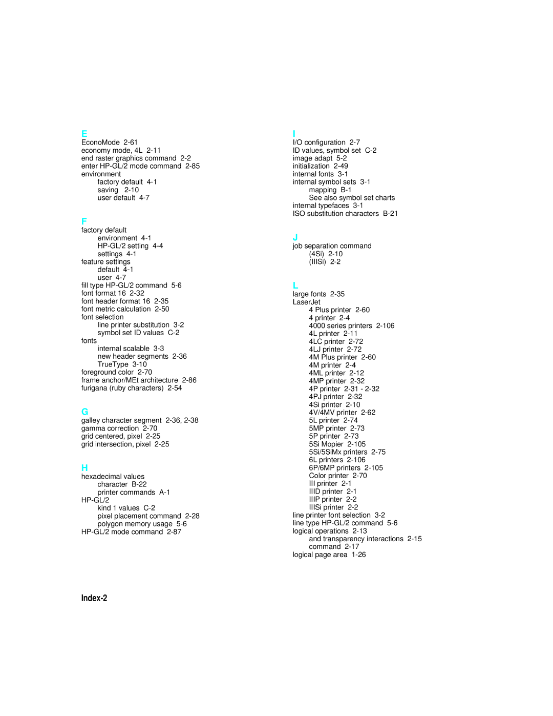 HP L5 manual Index-2, HP-GL/2 