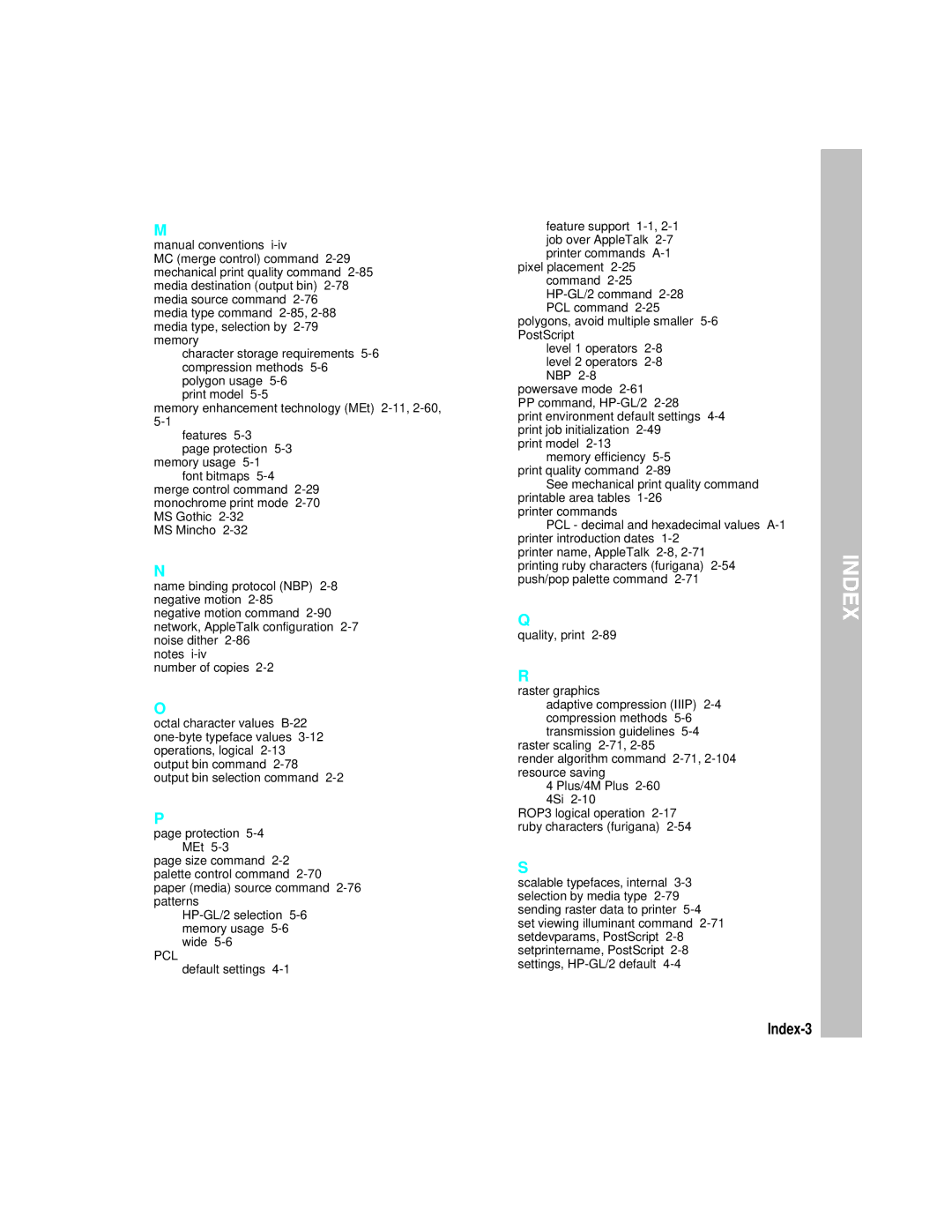 HP L5 manual Index-3, Pcl 