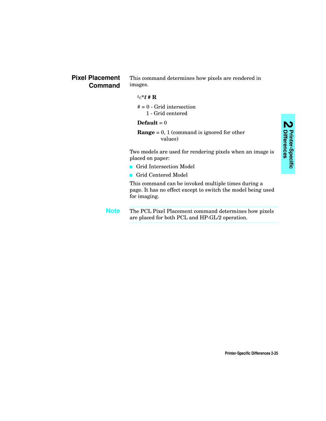 HP L5 manual Pixel Placement Command 