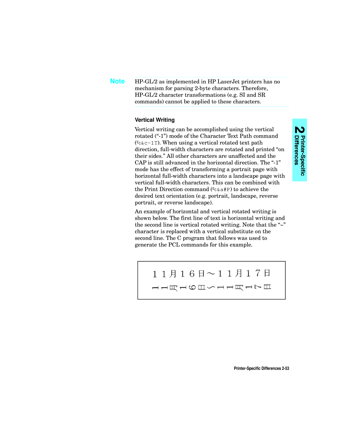 HP L5 manual Vertical Writing 