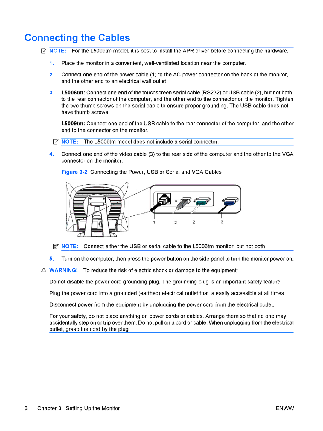 HP L5006TM, L5009TM manual Connecting the Cables 