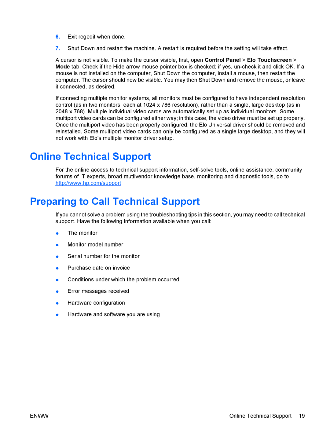 HP L5009TM, L5006TM manual Online Technical Support Preparing to Call Technical Support 