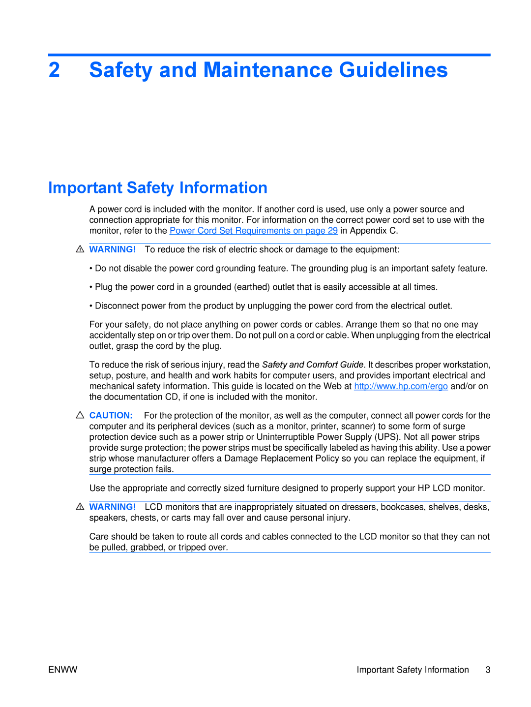 HP L5006tm Touchscreen manual Safety and Maintenance Guidelines, Important Safety Information 