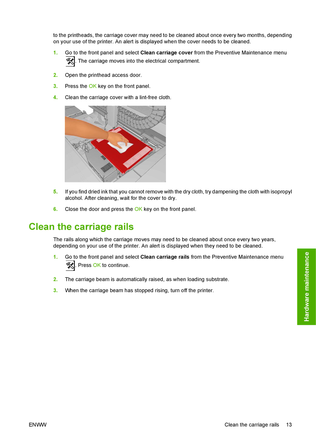 HP L65500 manual Clean the carriage rails 