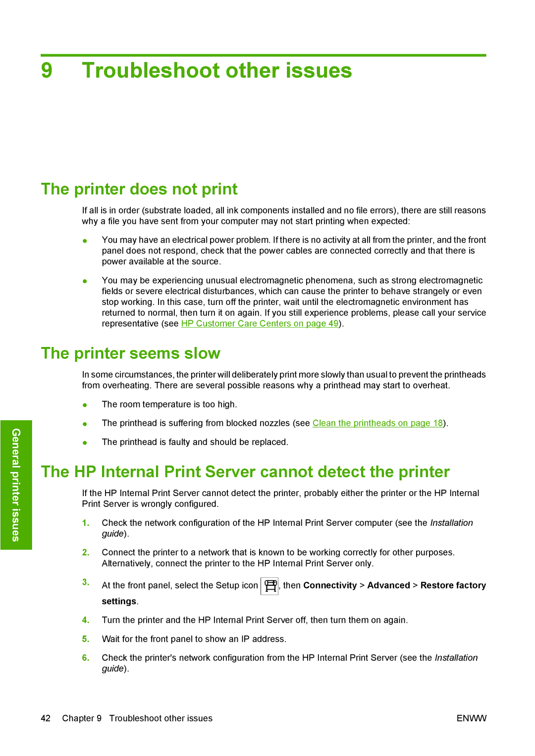 HP L65500 manual Troubleshoot other issues, Printer does not print, Printer seems slow 