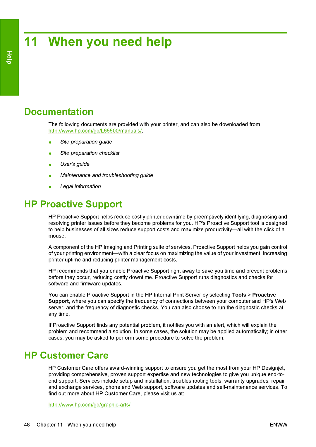 HP L65500 manual When you need help, Documentation, HP Proactive Support, HP Customer Care 