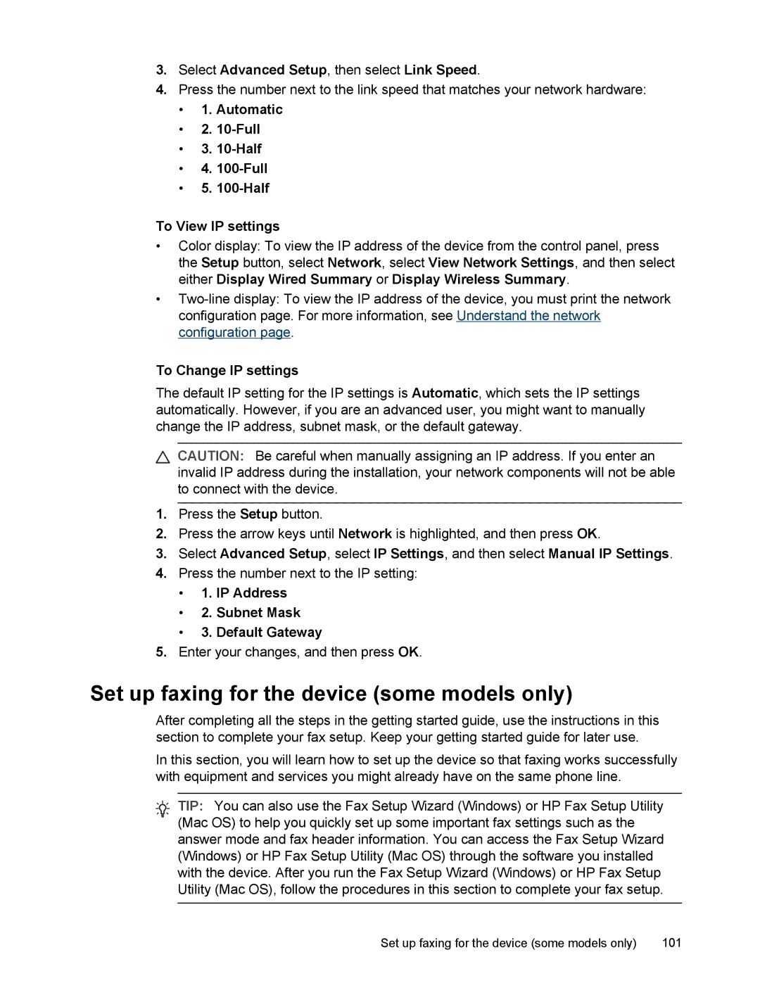 HP L7500 manual Set up faxing for the device some models only, Select Advanced Setup, then select Link Speed 