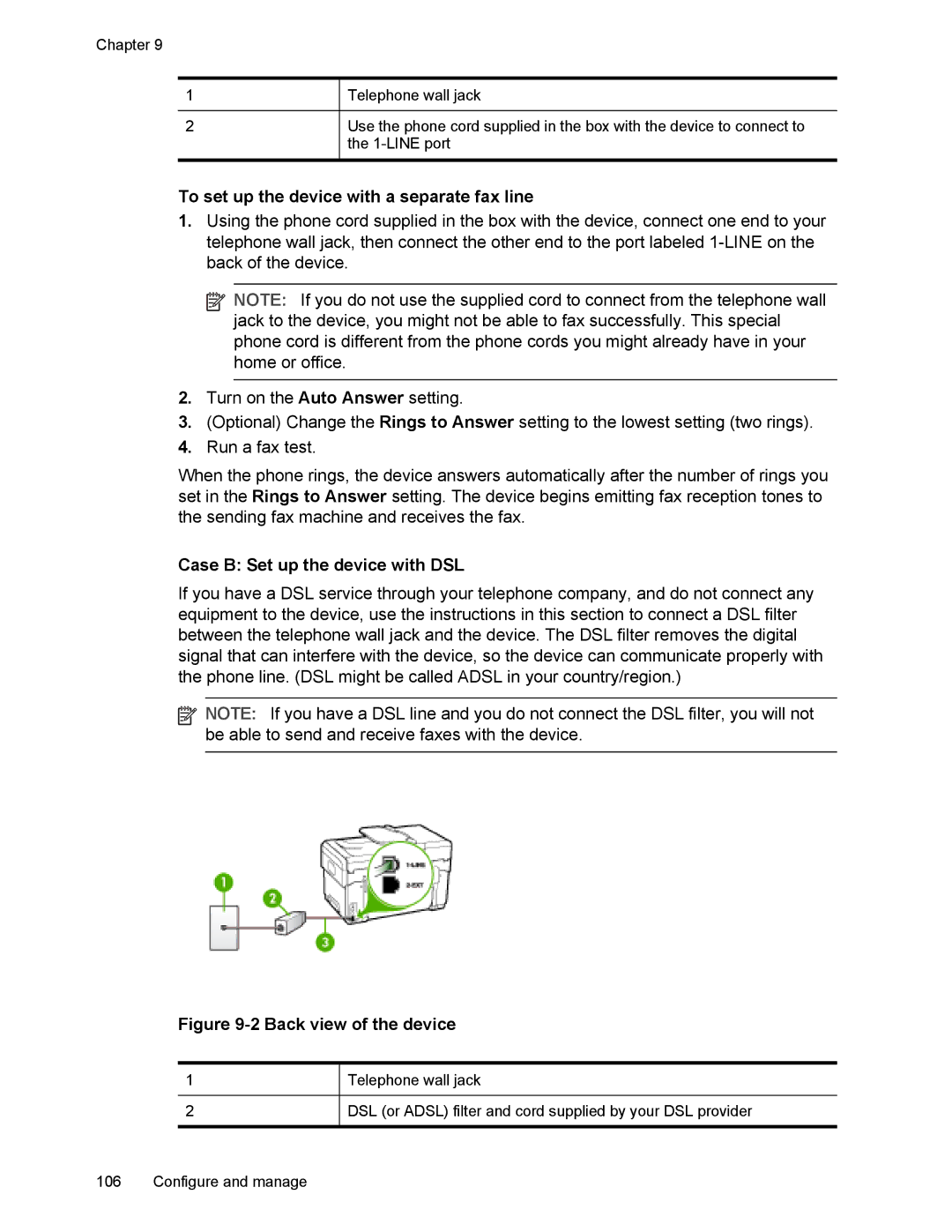 HP L7500 manual To set up the device with a separate fax line, Case B Set up the device with DSL 