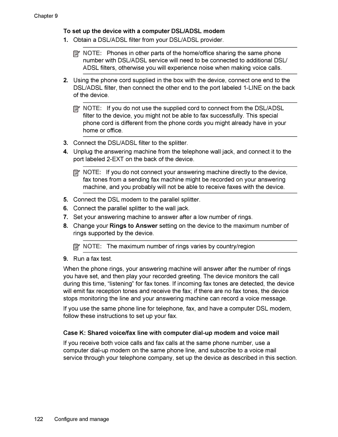 HP L7500 manual To set up the device with a computer DSL/ADSL modem 